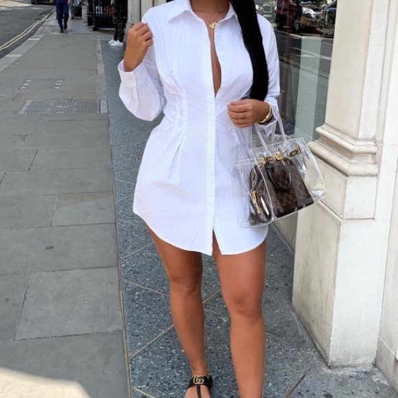 Pretty little thing white button up Shirt dress - Picture 2 of 5